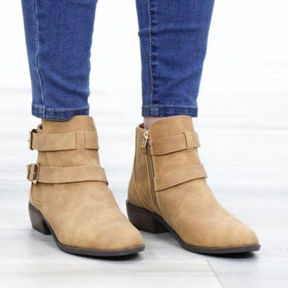 Vegan Nubuck Chestnut Color Ankle Boots Gold Acces - Picture 7 of 9
